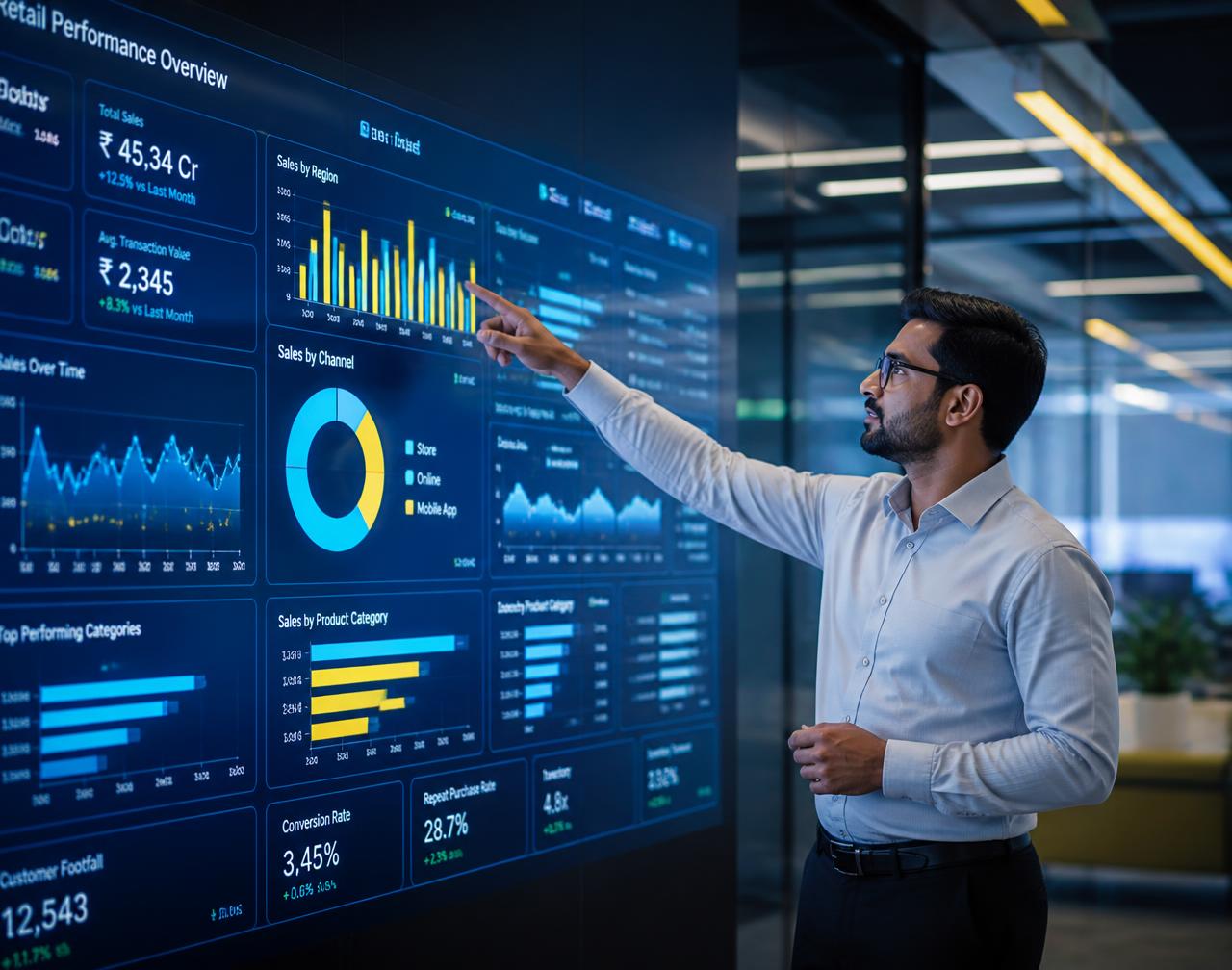Retail strategist analysing a performance diagnostic dashboard